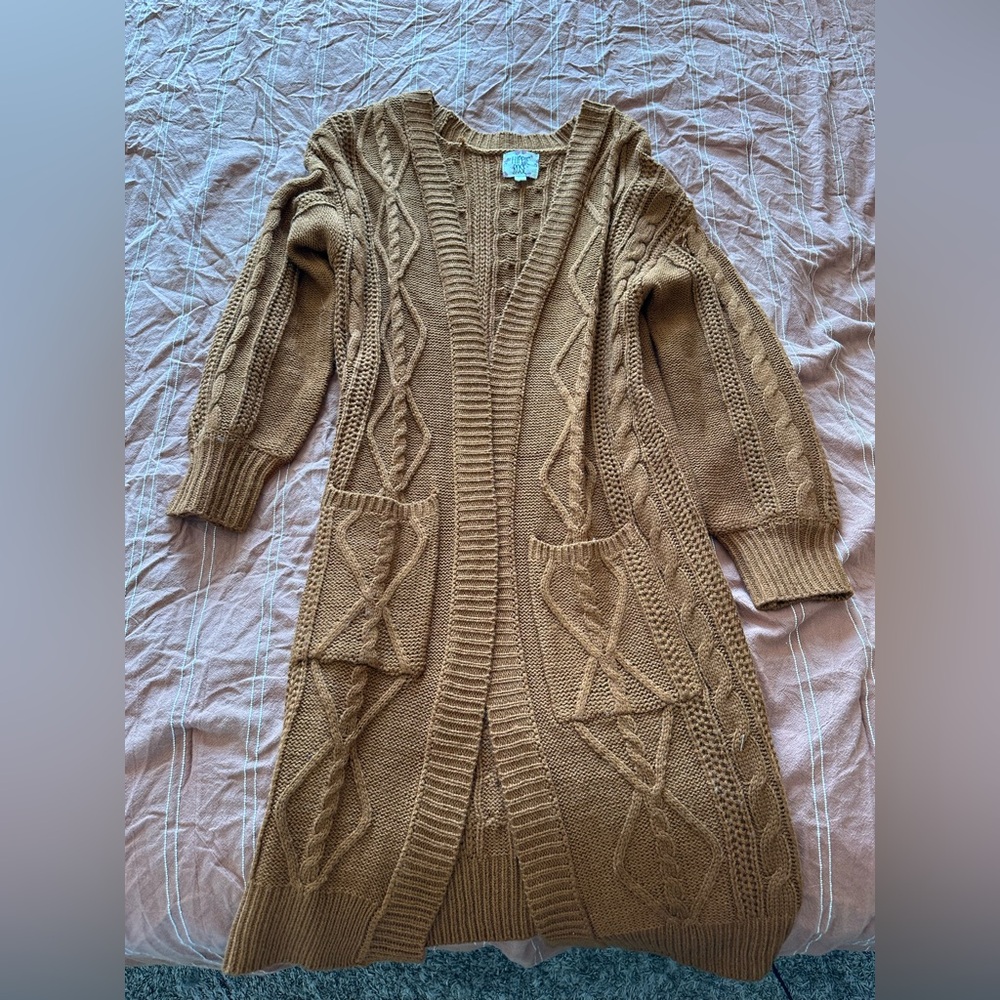 Juniors' Pointelle-Knit Long Cardigan Sweater